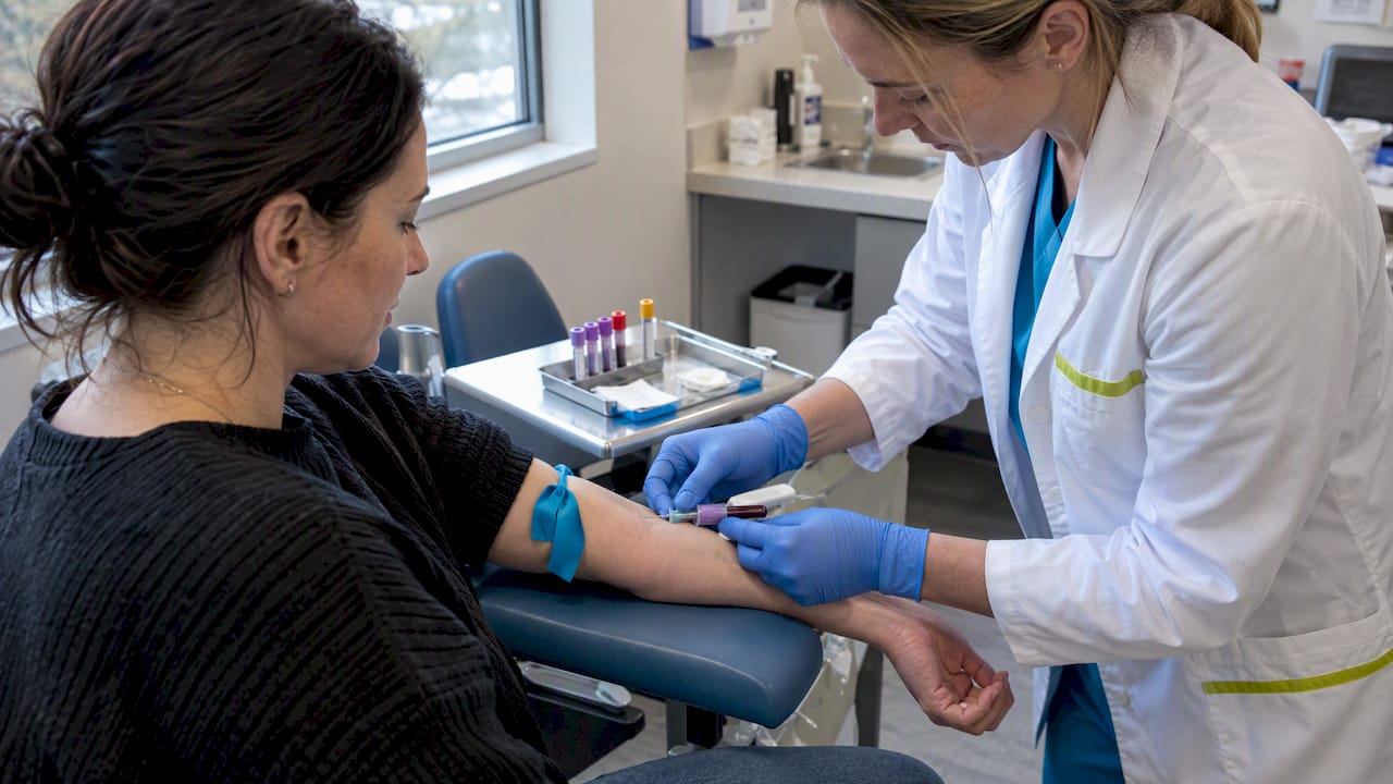 Clinician drawing blood for ferritin testing