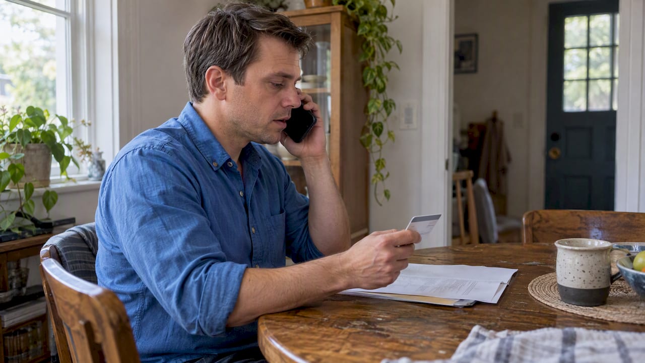 Adult checking genetic test coverage by phone